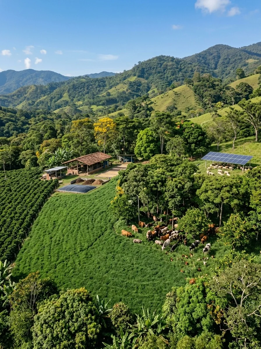 Sistema productivo integrado en una finca colombiana